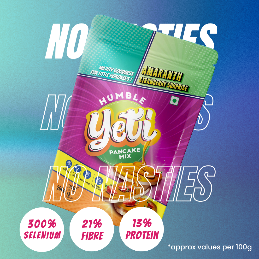 Humble Yeti Amaranth Strawberry Surprise Pancake Mix with nutritional information